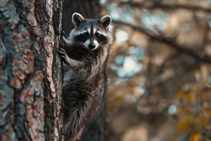 raccoon climbing the tree